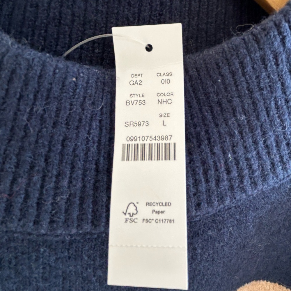 J. Crew Women’s Chunky Crewneck Sweater in Supersoft Yarn Navy/Camel Large NWT - Picture 16 of 16